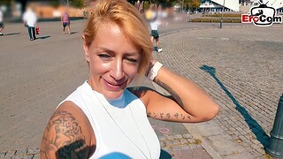 German blonde tattoo fitness slut picked temporize street