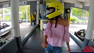 Cute Thai amateur teen girlfriend go karting with the addition of recorded on video after